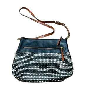 Fossil black and white Fiona shoulder bag with multiple pockets